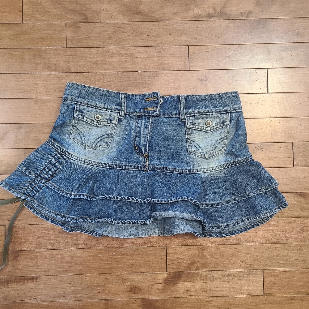 Y2K Ruffle F.W.R stretch Demin Skirt
